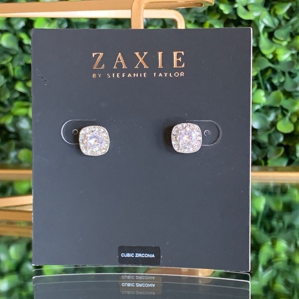 Cushion Cut CZ Halo Stud Earrings by Zaxie | NEW - Picture 3 of 8